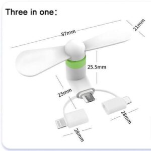 3 in 1 mini usb fan for micro usb, type c & lightning